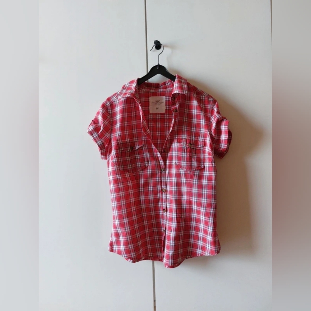 Red Plaid Button-Up Shirt